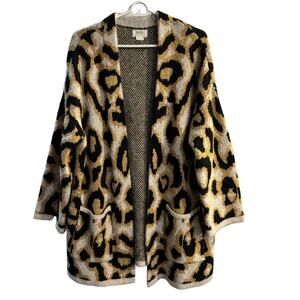 Anthropologie Maeve Open Oversized Leopard Knit Cardigan Coat Size Small